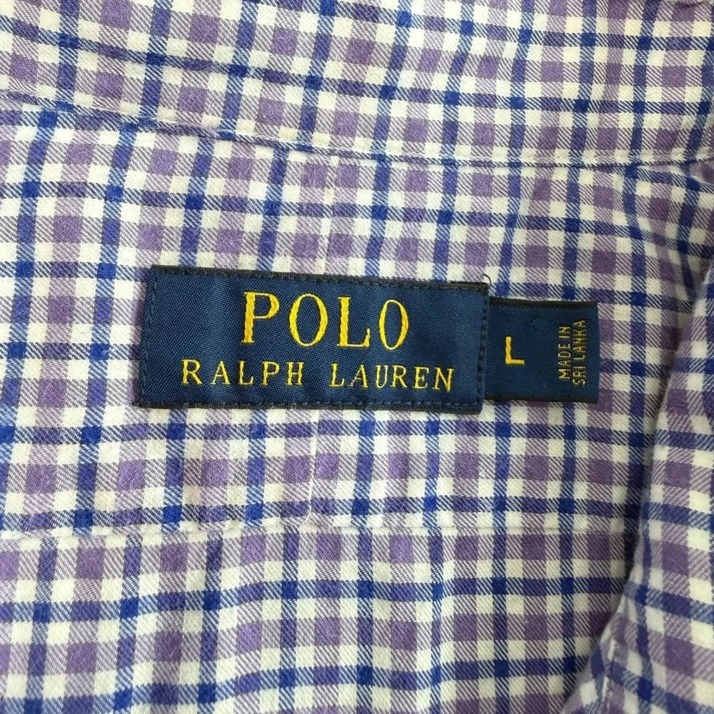 Polo Ralph Lauren Button Down Mens L Purple Gingham Long Sleeve Gingham Office